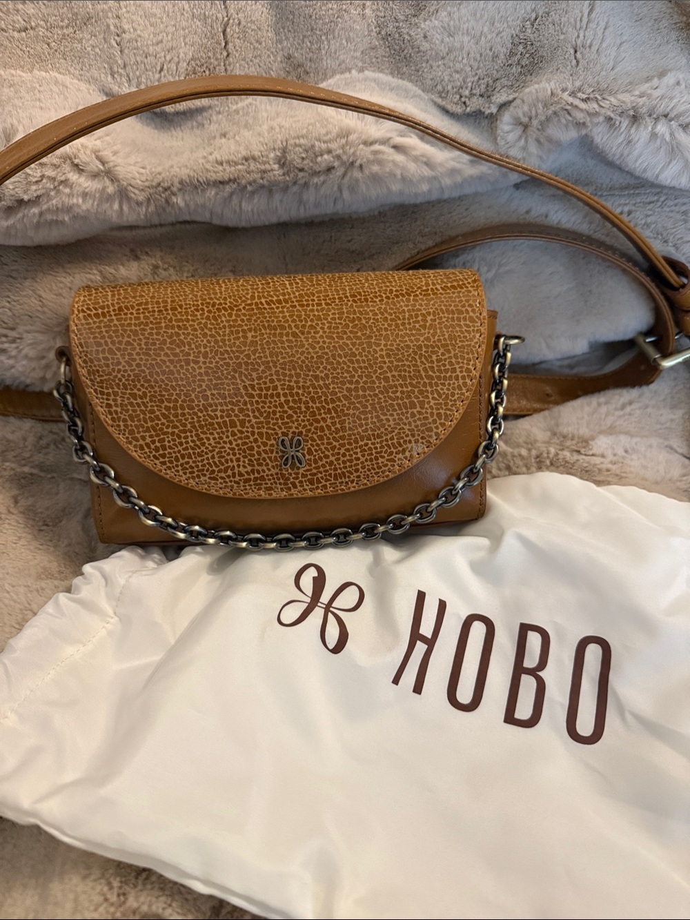 HOBO Tan Textured Leather Crossbody with Chain